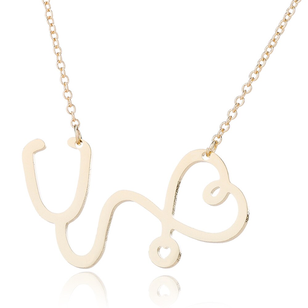Collar de acero inoxidable con latido del corazón para mujer, joyería con cardiograma de amor, ECG, de médico y enfermera, ,: Gold 2