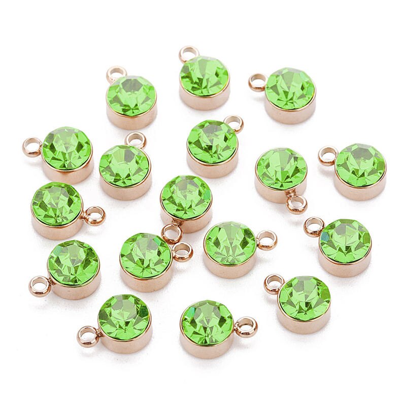 5pcs 12 Colors Stainless Steel Colorful Crystal Charms Cz Rhinestone Birthdaystone Charm &Pendant For Birthday Jewelry Making: olive green