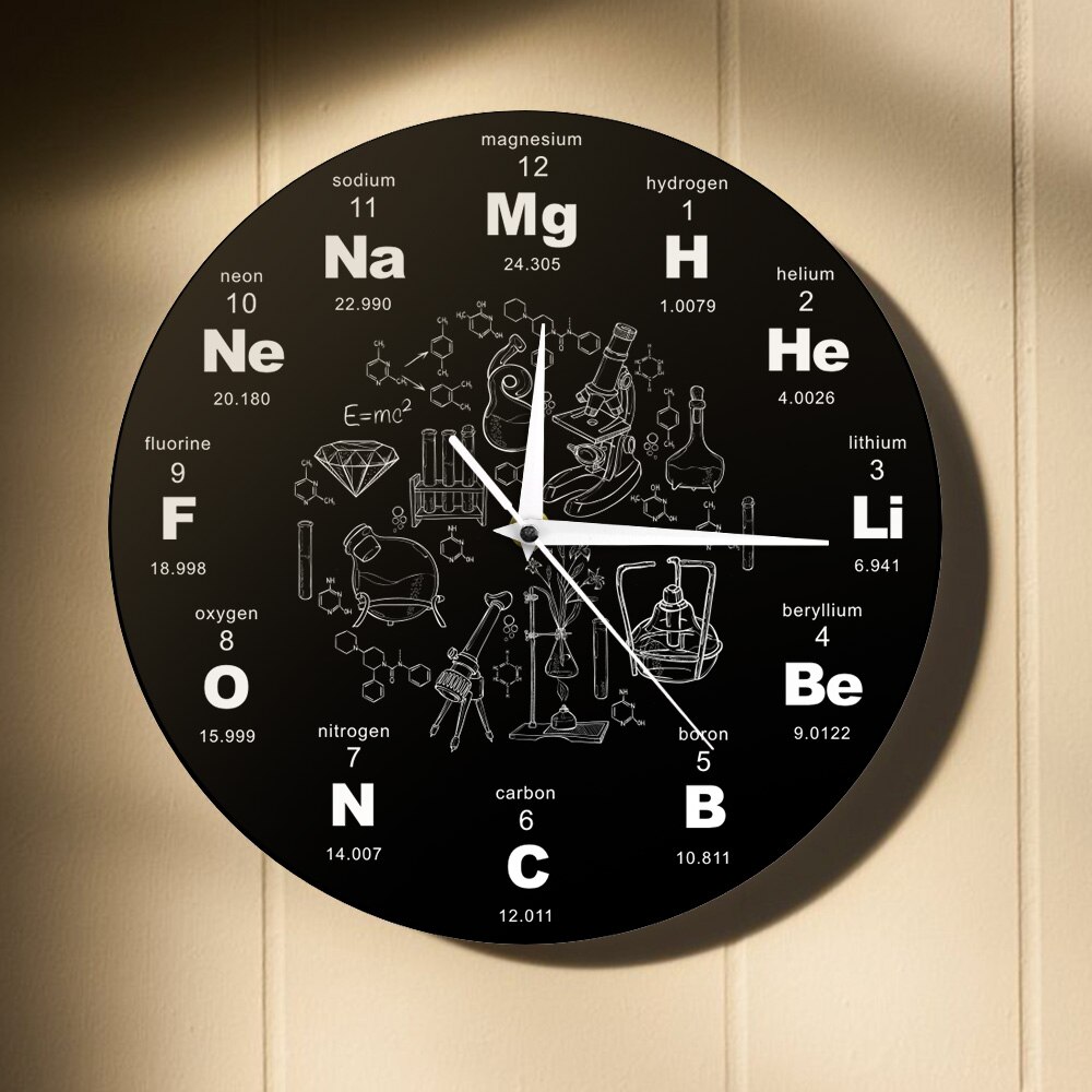 Reloj de pared de acrílico periódico para profesores de Química, cronógrafo de símbolos químicos de ciencia, moderno,