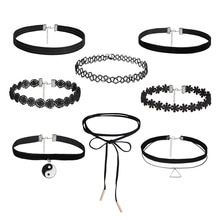 8 stks/partij yin yang kwastje hanger ketting vintage fluwelen kant choker kettingen voor vrouwen mode meisje chocker collares sieraden