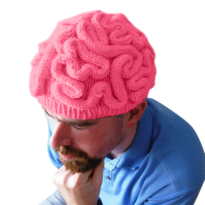 Hand Knitted Personality Brain Hat Halloween Cosplay Hats Kids Adults Crochet Beanie Cool Hats Cerebrum Cap