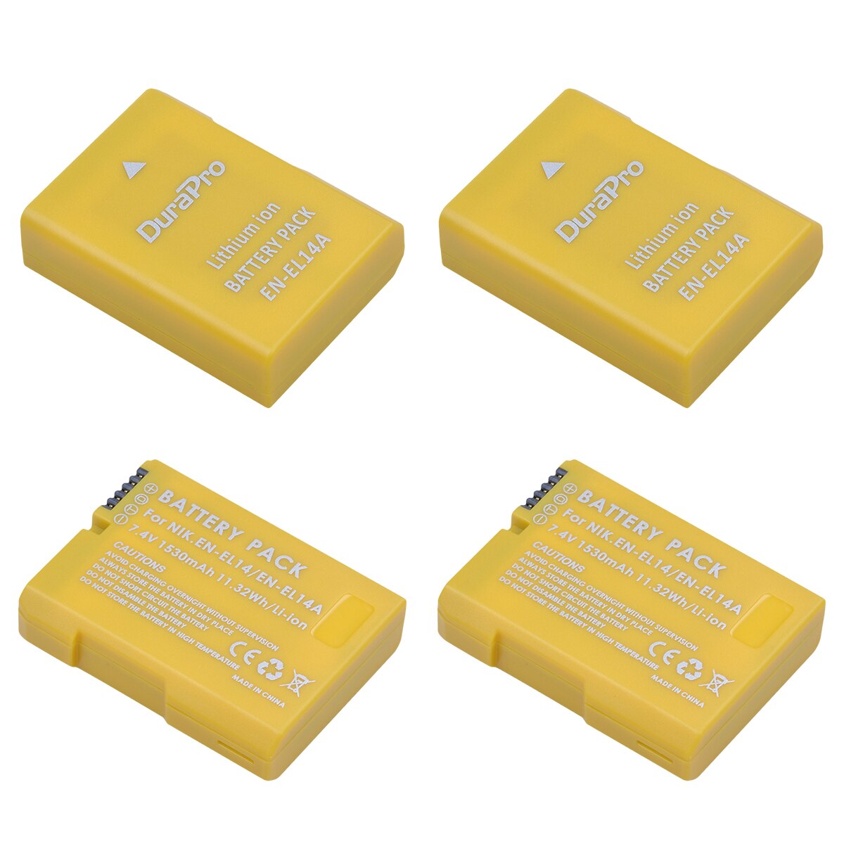Gult batteri en -el14 en-el14a til nikon en  el14 el14a,  dslr  d5300 d5600 d3300 d5200 d3200 d5100 d5500 coolpix  p7000 p7100: 4x batterier