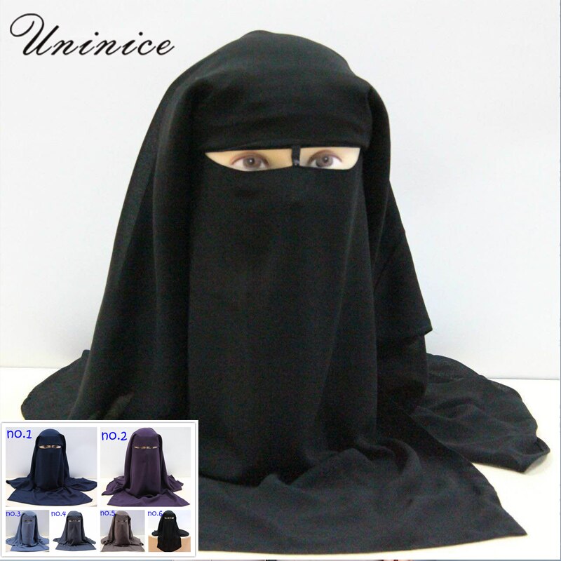 Islamitische 3 Lagen Niqab Boerka Motorkap Hijab Cap Moslim Bandana Sjaal Hoofddeksels Zwart Gezicht Cover Abaya Tulband Wrap Hoofd Die