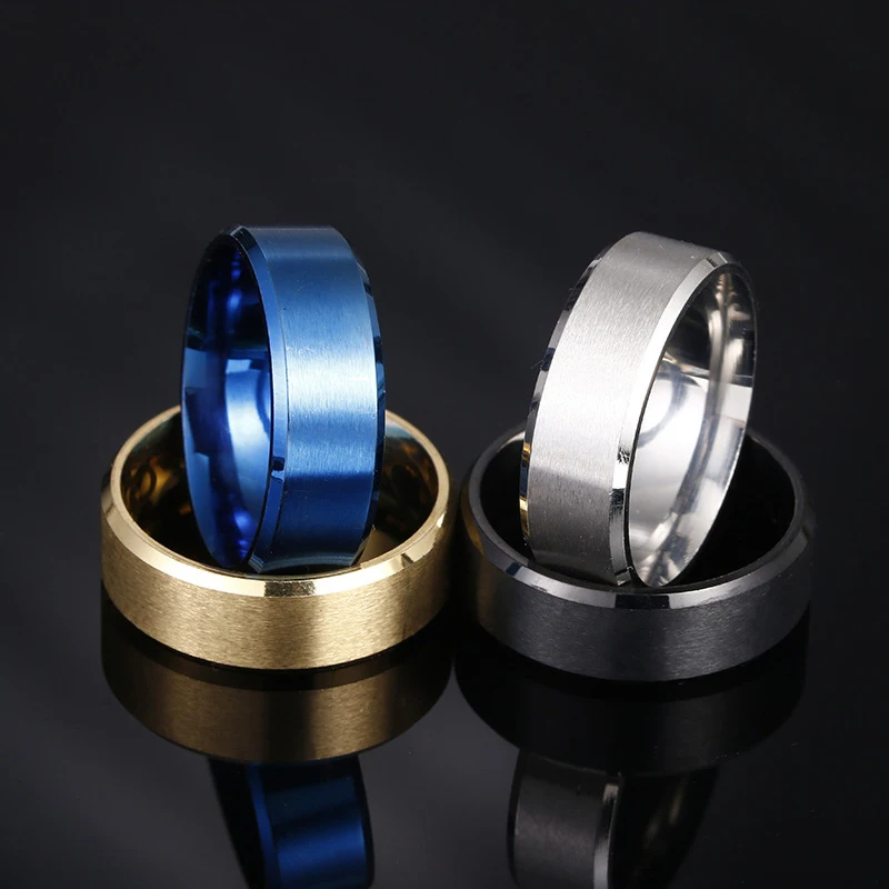 4 farver klassisk 8mm herrering overflade børstet rustfrit stål enkel ring til kvinder vielsesring par smykker tilbehør