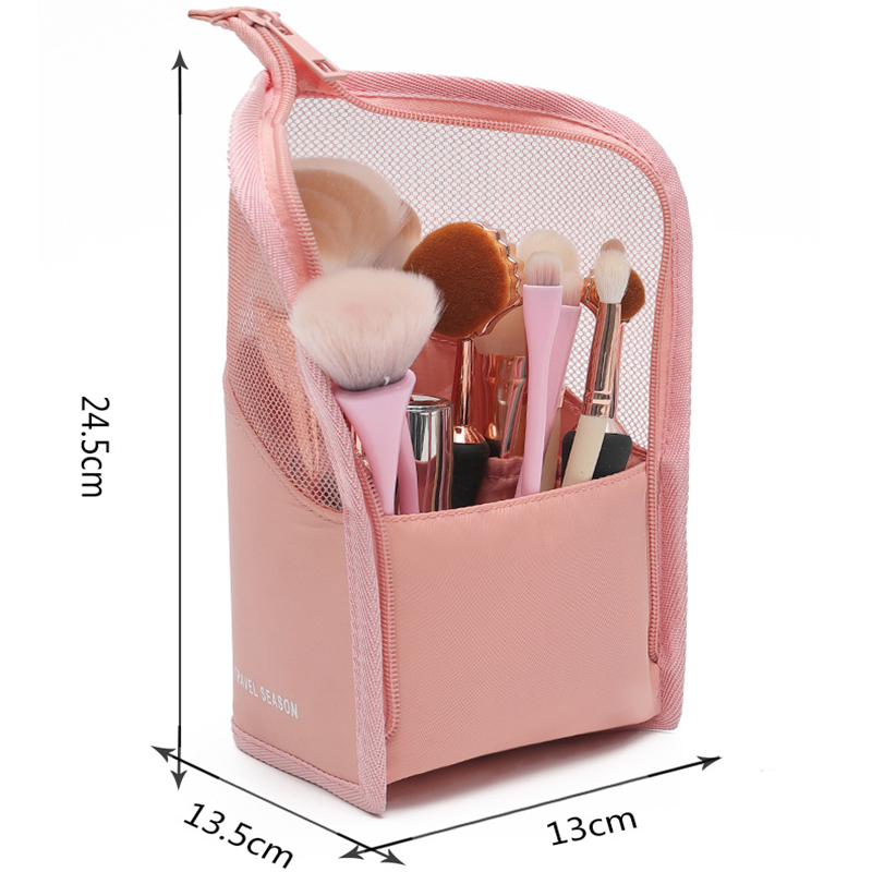 Purdored kosmetiktaske med 1 pc stativer til kvinder gennemsigtig lynlås makeuptaske rejse kvindelige makeup børsteholder organizer toilettaske