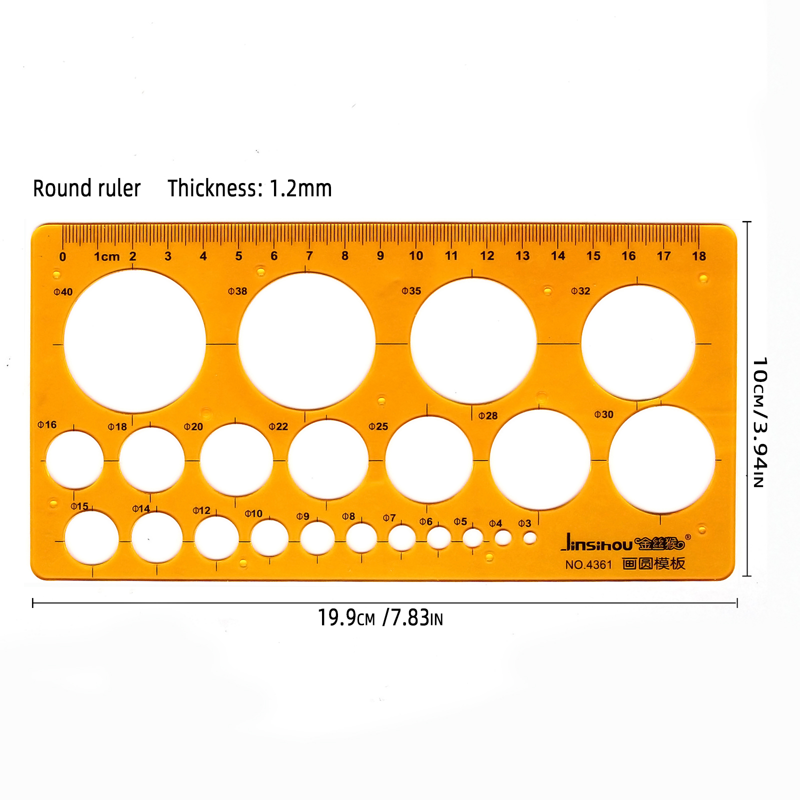 Circular oval ruler durable K Resin drawing furniture architect template drafting ruler template measuring ruler: WHITE