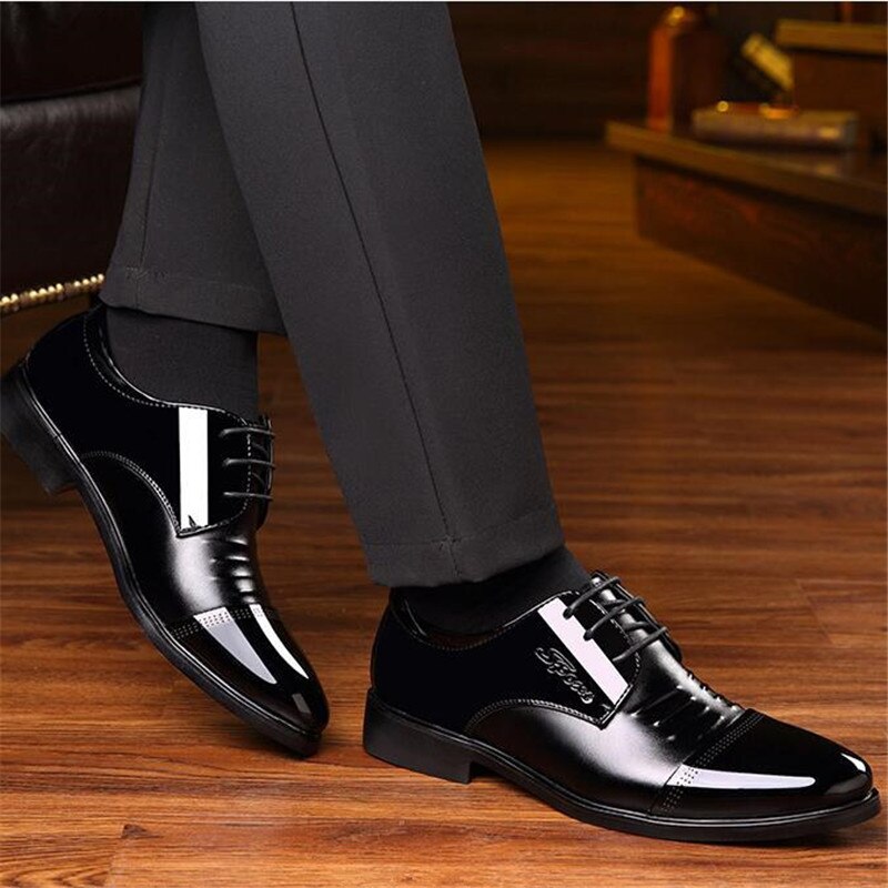 6cm högklackade skor för män läder klänning skor oxfords snörning svarta herr officiella skor män klassiska lägenheter sapatos sociais