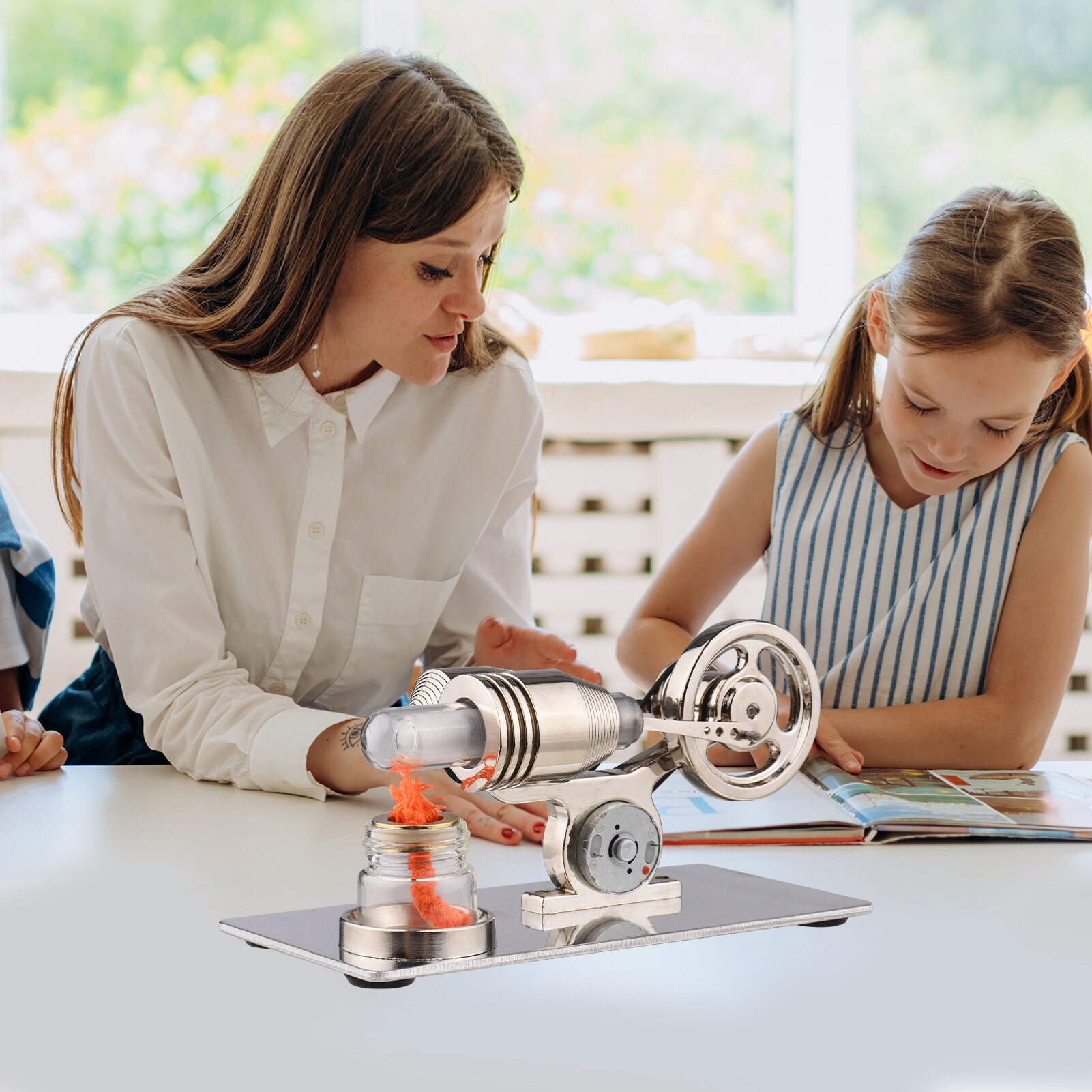 Stirling Kit motore generatore di elettricità modello di cilindro per auto ad aria calda modello di generatore fisico con volano Design scienza