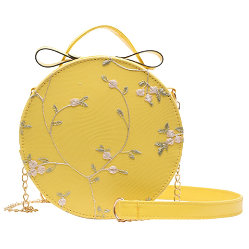 Sweet Lace Ronde Handtassen Pu Leer Vrouwen Crossbody Tassen Vrouwelijke Kleine Verse Bloem Keten Schoudertas: Yellow