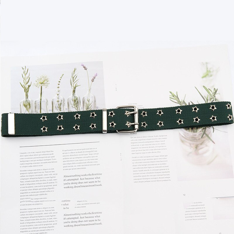 Double Grommet Belt Canvas Belt Double star Hole Belt for Women Punk Rock Jeans Belt: green