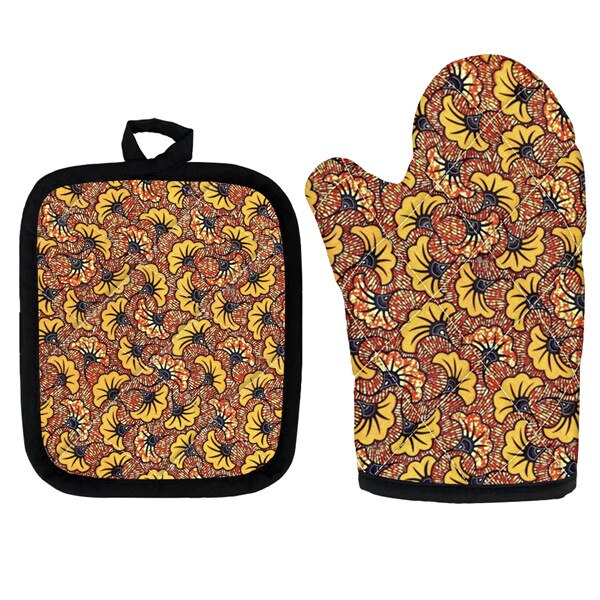 Set Van 2 Afrikaanse Etnische Tribal Bloemen Keuken Koken Magnetron Handschoenen Mitts Pot Pad Heat Proof Beschermd Thuis Bakken pads: HTAE006D19