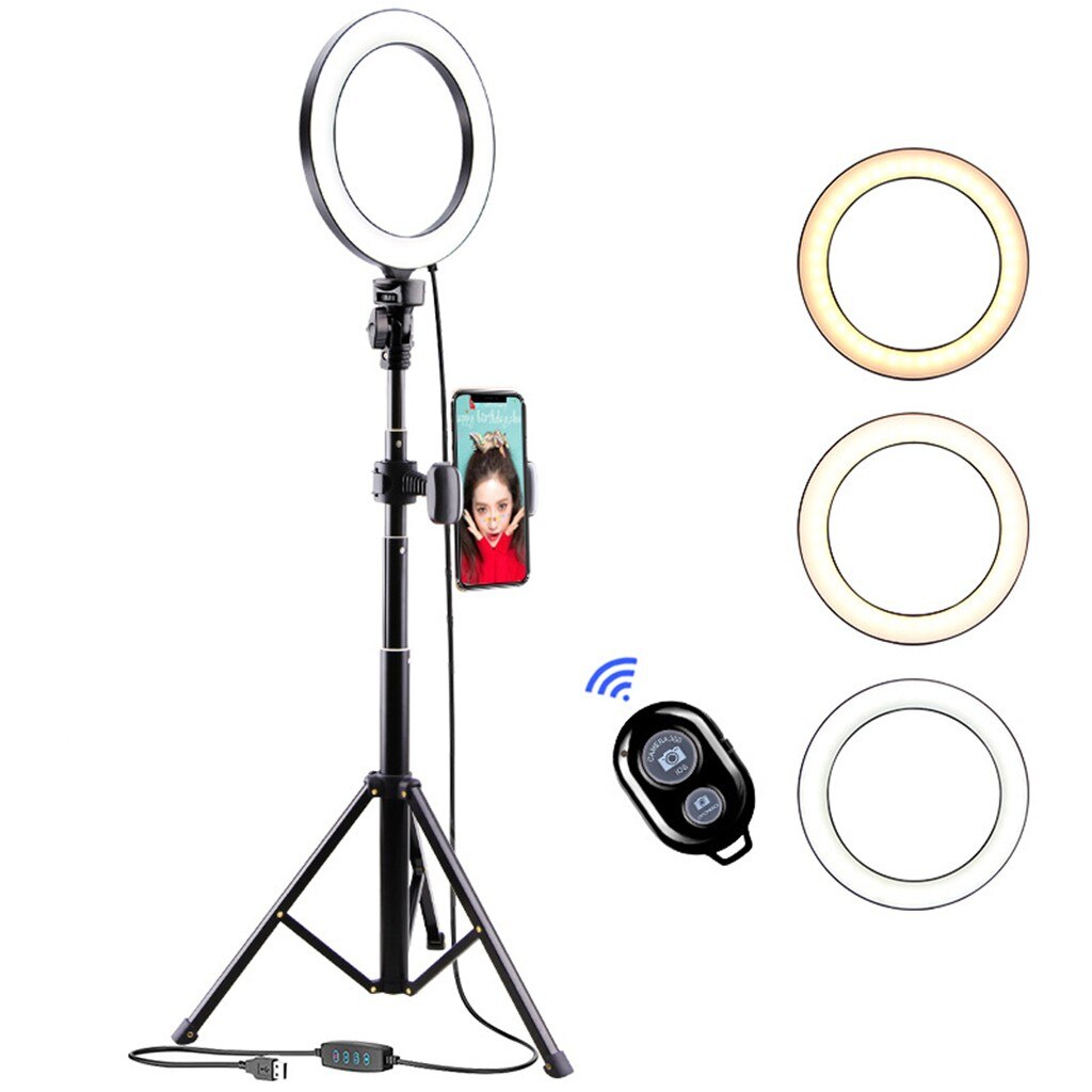 8” Selfie Ring Light With Tripod Stand & Wireless Remote LED Dimmable Lightning