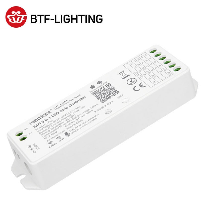 Dc12-24v wifi 5 in 1 smart led strip light controller alexa spi voic 2.4 ghz rgb rgbw cct controller ios android app 15a 360w