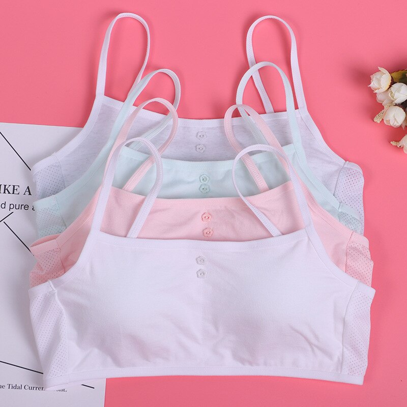 Girls Training Bra with Chest Pad Puberty Young Girls Solid Soft Cotton Bra Puberty Teenage Breathable Underwear Kid Cloth