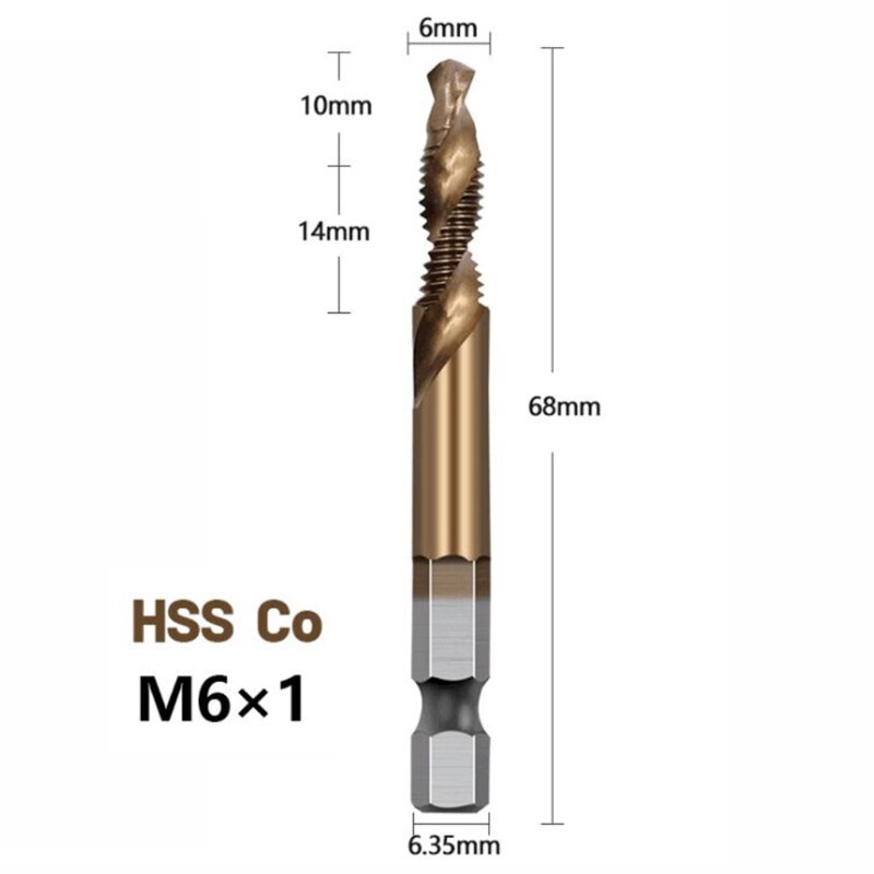 Hex Shank Cobalt Plated Screw Thread Tap Drill Bits Set Compound M3-M10 HSS Screw Thread Metric Tap