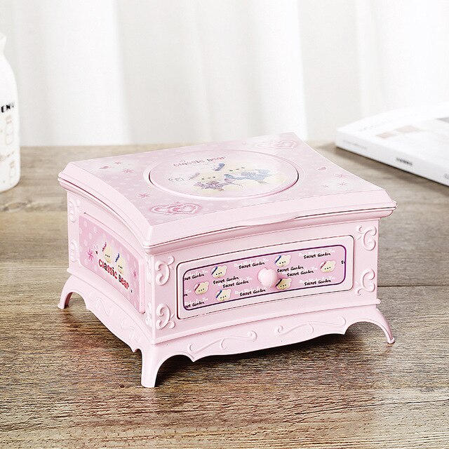 Caja de música Vintage de madera grabada, caja de música, manivela de mano, chica bailando, de Navidad para niños, adornos para el hogar, manualidades: Rosa