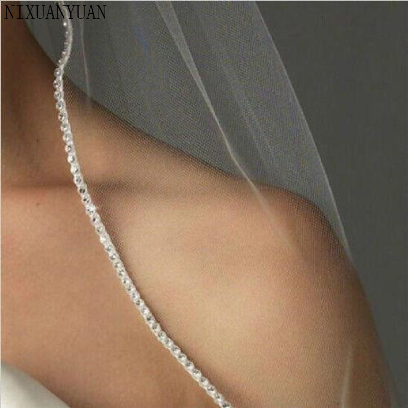 Voiles De mariée une couche avec peigne, en Tulle blanc, ivoire, bord perlé, court, avec cage à oiseaux, voile De mariage, tendance