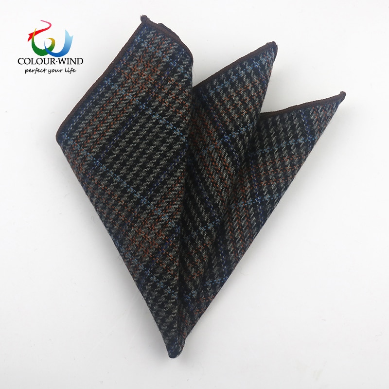 Classic Style Men's Handkerchief Scarves Vintage Wool Hankies Men's Pocket Square Striped Solid Cotton 24*24CM