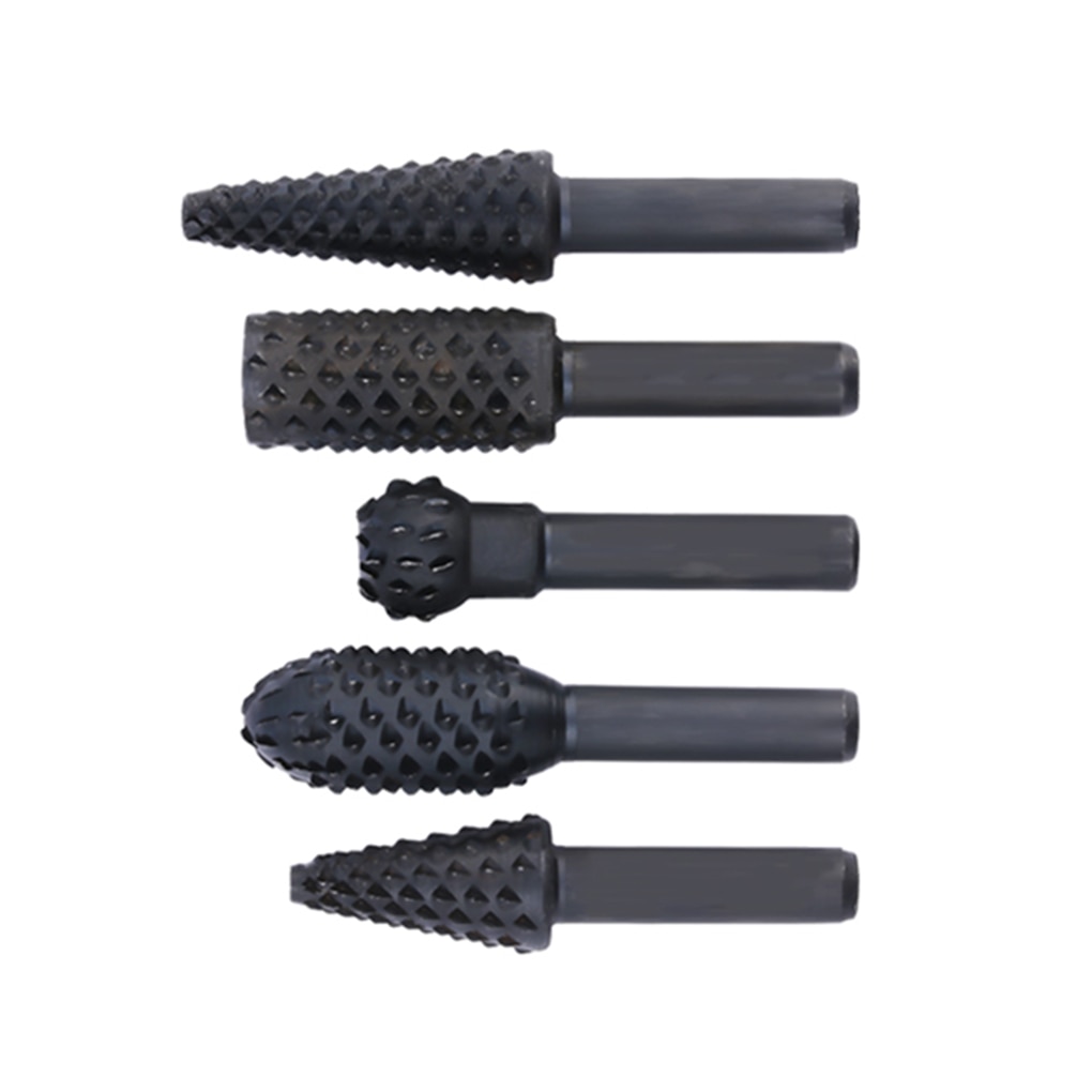 5 Pcs Rotary Craft Files 1/4" Shank Rotary Rasp File Rasp Burrs Wood Bits Grinding Woodworking Hand Tool