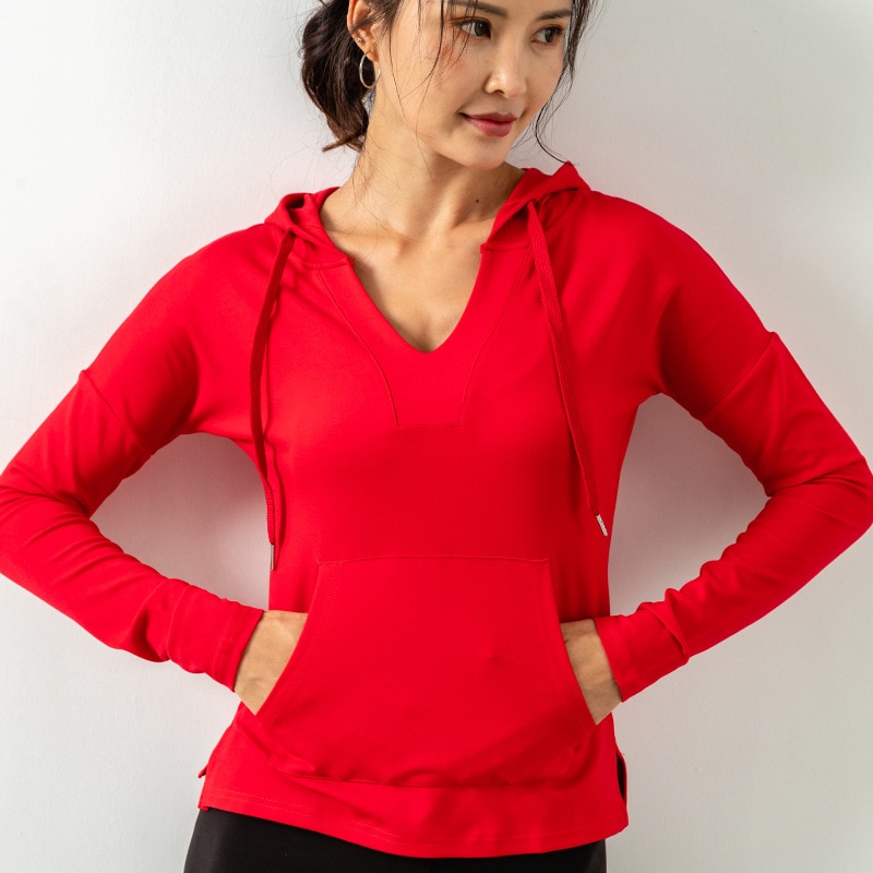Women's Long Sleeve Workout Top - V-Neck Breathable Fitness Running Crop T-Shirt