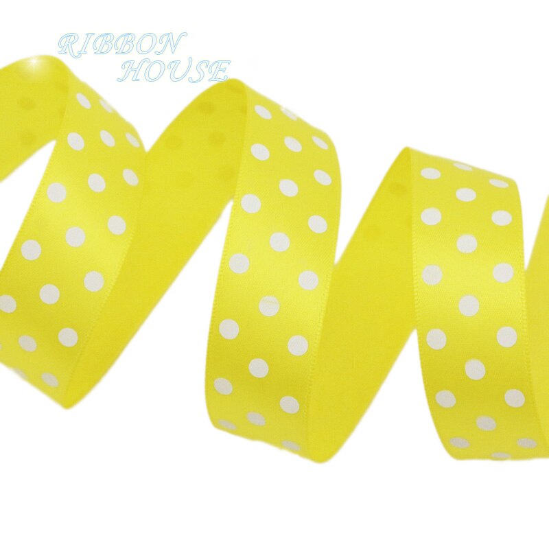 2Meters/Lot 25mm Polka Dot Printed Satin Ribbons DIY Crafts Handmade Material Party Box Decoration Ribbon: Yellow