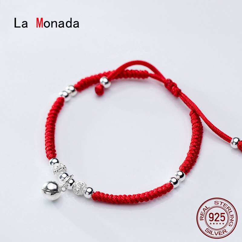 La Monada Rode Draad Voor Hand 925 Sterling Zilveren Armband Rode Draad String Touw Armbanden Voor Vrouwen Zilveren 925 Sterling bell