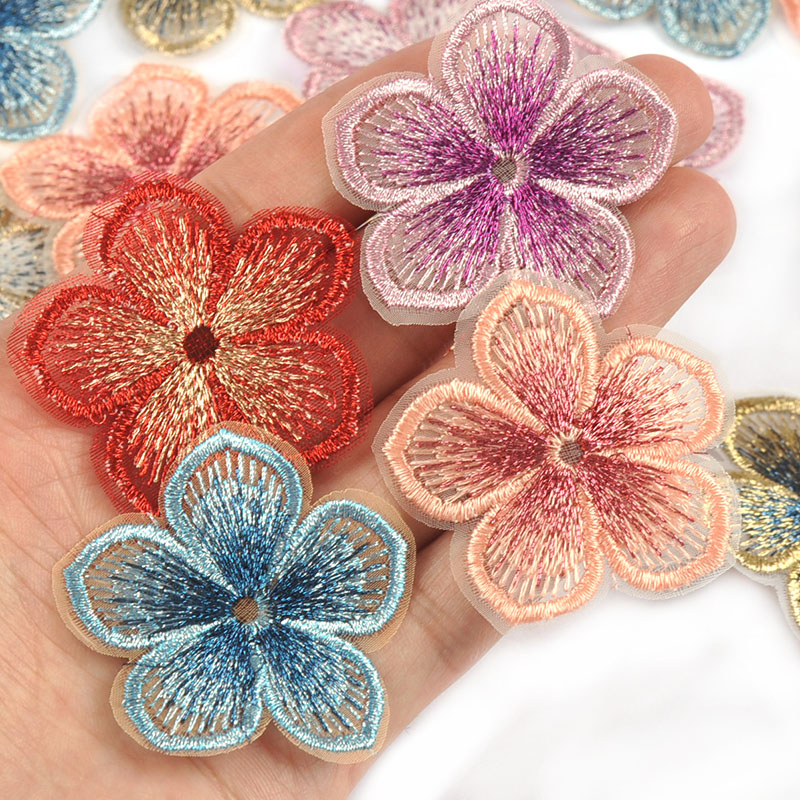 Parches de flores con borde de encaje, accesorios de costura de ropa, apliques bordados, manualidades DIY, suministros de decoración hechos a mano, 5 colores, 10 piezas, 4,5 cm