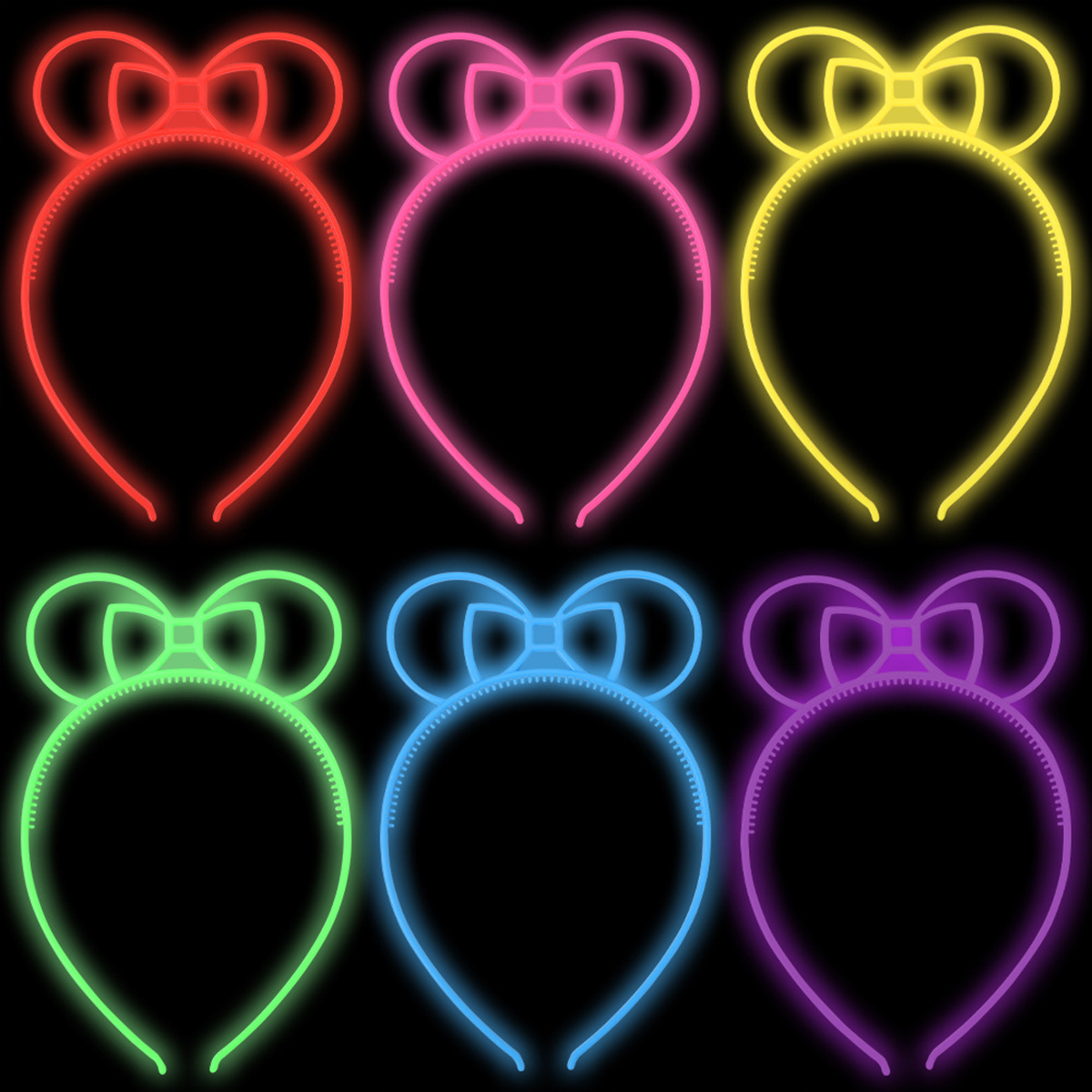 Aro de pelo fluorescente, diadema de plástico que brilla en la oscuridad, suministros para fiestas, fotomatón para decoración de cumpleaños, boda, Baby Shower, 6 uds.
