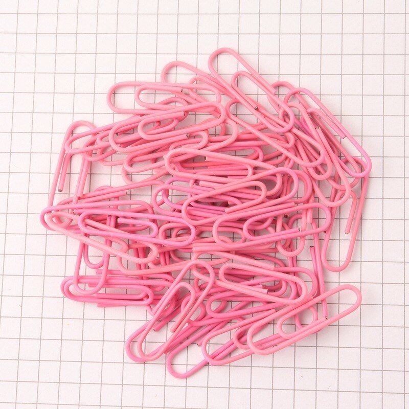 100PCS28MM color plastic-coated paperclip paperclip office, learning and household binding supplies: Pink