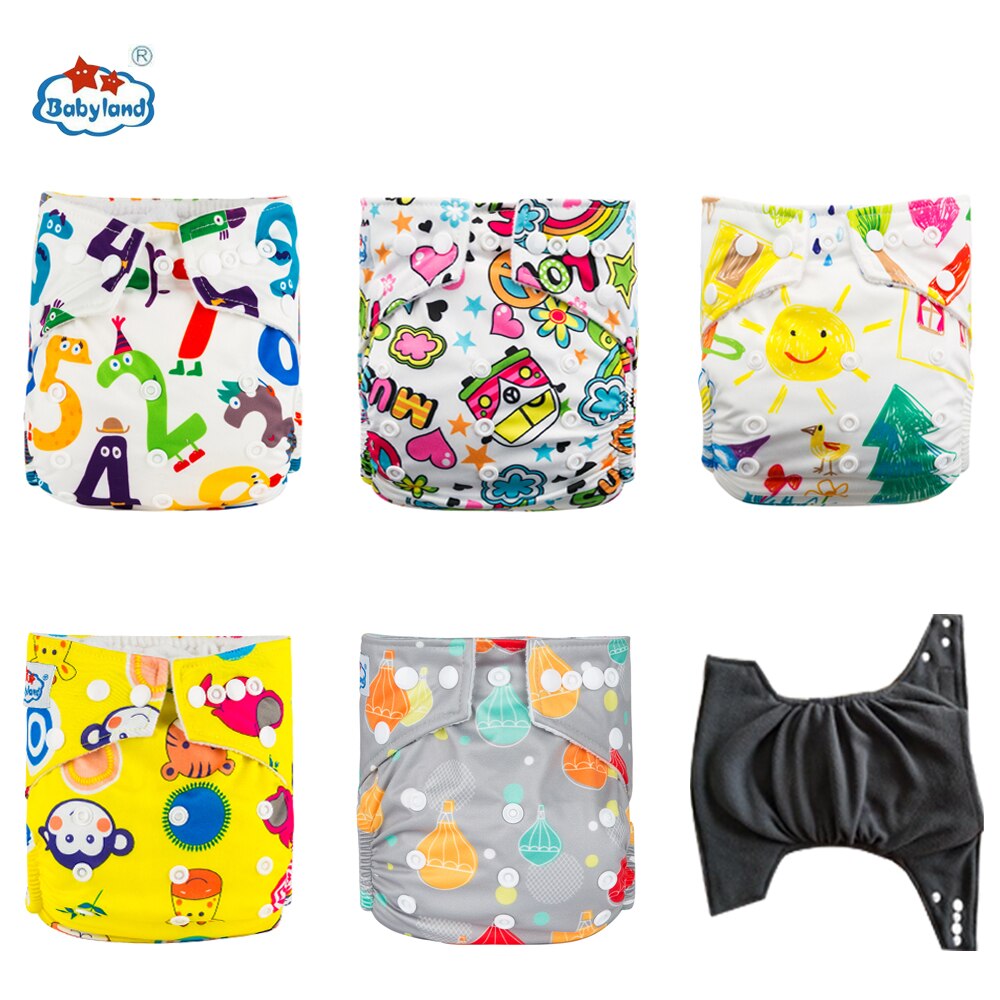Fralda Ecologica Babyland Eco-Friendly Bamboo Charcoal Diapers 5pcs/set Washable Baby Nappy Pocket Diapers Covers For 3-15KG
