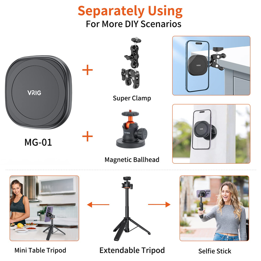 Trípode magnético extensible para Selfie Stick w 1/4 ", anillo de montaje para teléfono celular, soporte para Magsaf, iPhone 15, 14, 13, 12