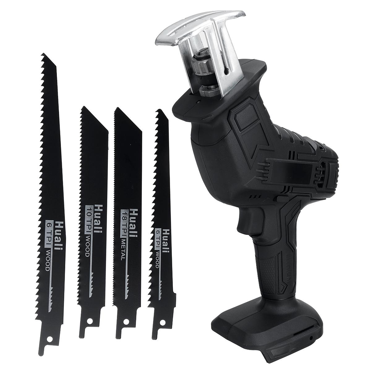 18V Cordless Electric Reciprocating Saw With 4 Saw Blades Woodworking Cutting Machine Garden Power Tools For Makita 18V Battery: Black