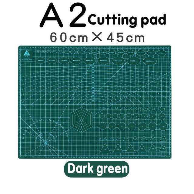 60 * 45cm a2 skærebræt gitter linje selvhelbredende skærebræt håndværk kort flerfarvet dobbeltsidet desktop skærepude: Mørkegrøn