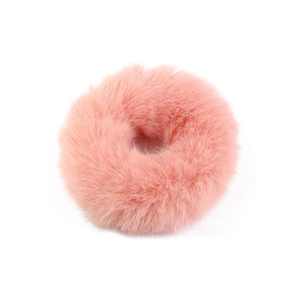 Temperament Colorful Furry Elastic Rubber Band Soft Plush Hair Rope For Women Girls Headwear Hair Accessories: Peach