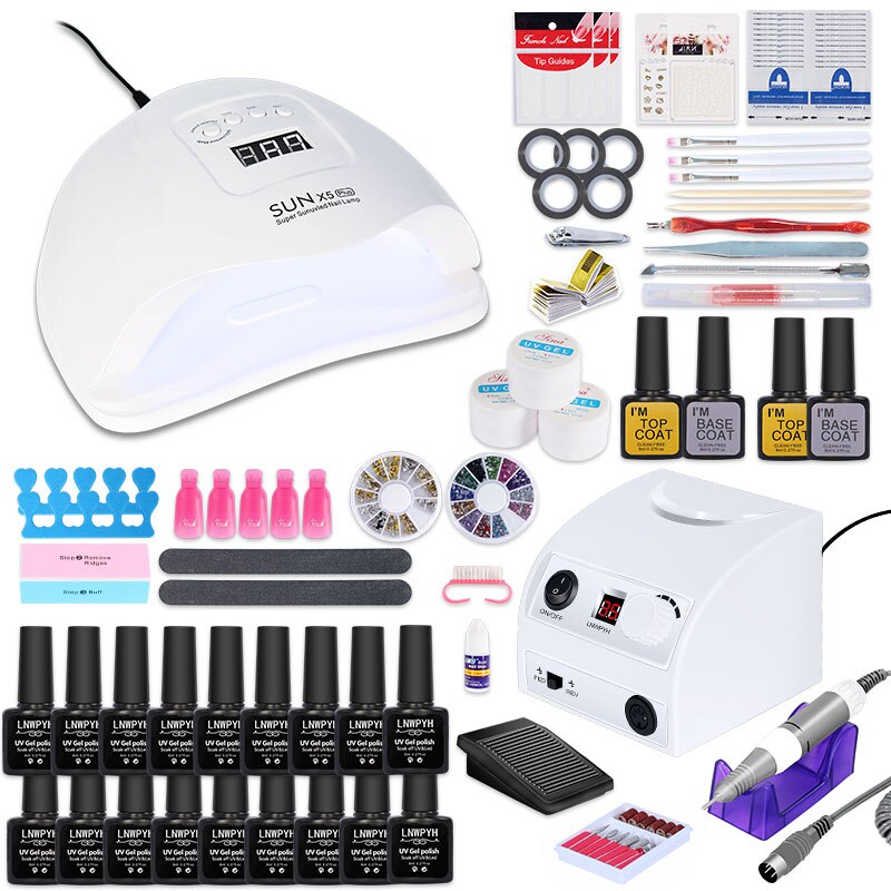 Nail Set 35000Rpm Elektrische Machine Nail Boor En Nagel Droger Lamp 18/12Pcs Nail Gel Polish Kit manicure Tools Set Voor Nail Art: 54w 18 colorm