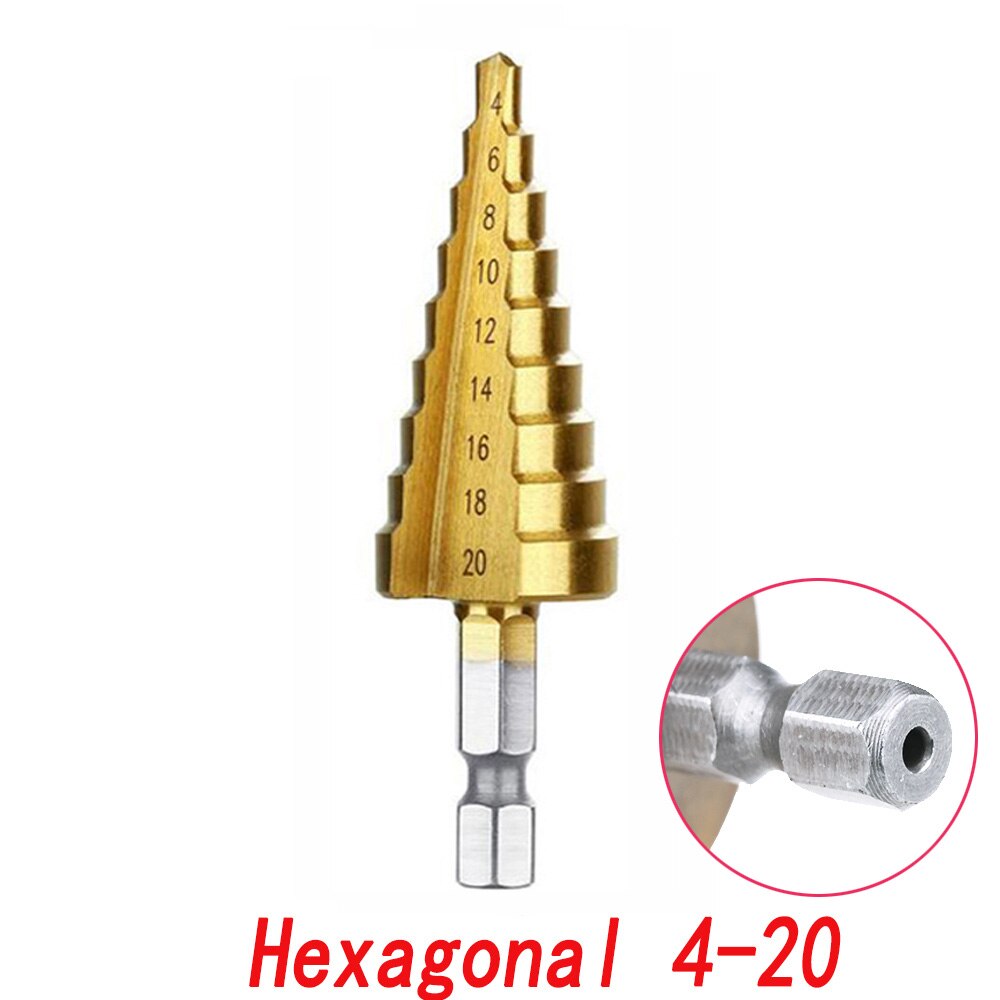HSS Titanium Coated Step Drill Bit Drilling Power Tools for Metal High Speed Steel Wood Hole Cutter Cone Drill 4-12 4-20 4-32 Mm: 4-20 Hexagon