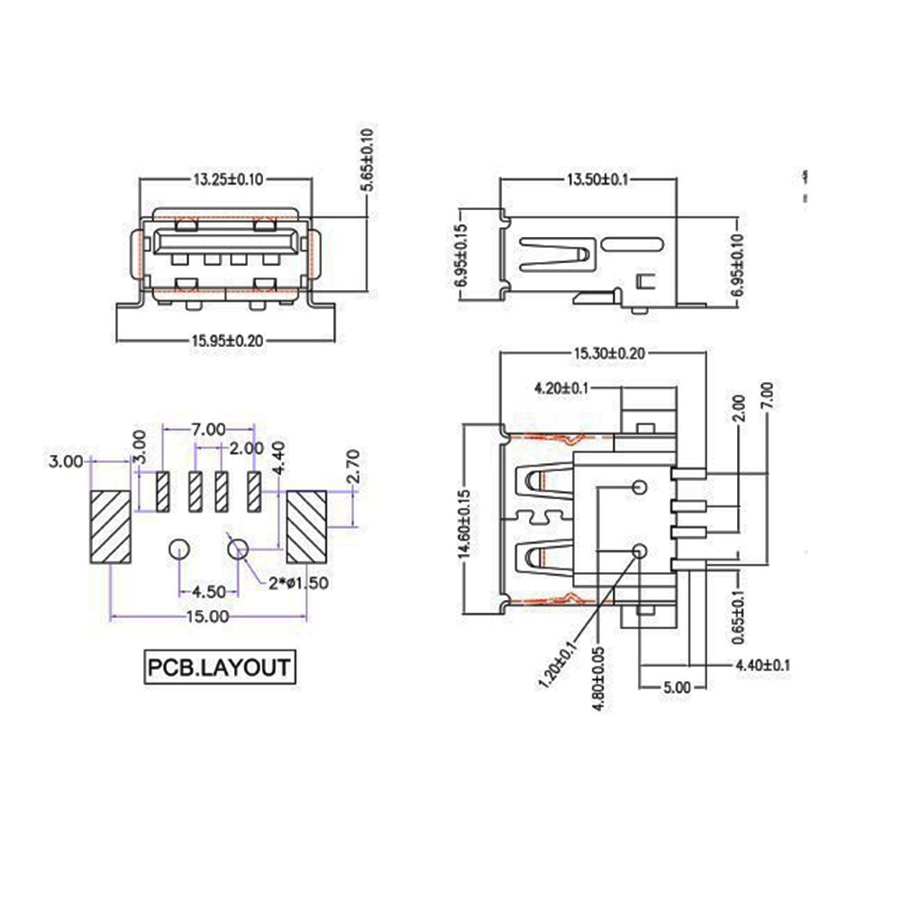20Pcs/LOT USB Type A Standard Port Female Solder Jacks Connector PCB Socket USB-A type SMT 4Pin SMD