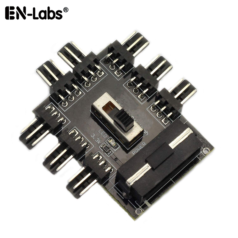 Molex-Hub DE VENTILADOR DE 4 pines IDE o SATA a 8 canales, 3 pines, 12V, divisor, adaptador PCB con Interruptor de velocidad de ventilador de 2 niveles, alto y bajo