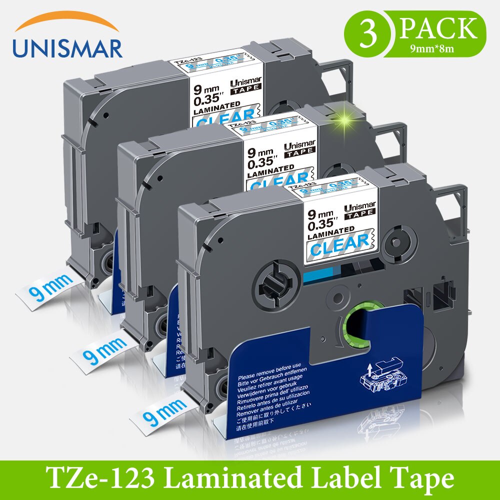 3PK 9mm tze Tape Blue on White tze-223 tz223 Compatible Brother Labller 8m Long Laminated Printer Ribbon for P Touch H105 3600: Blue on Clear