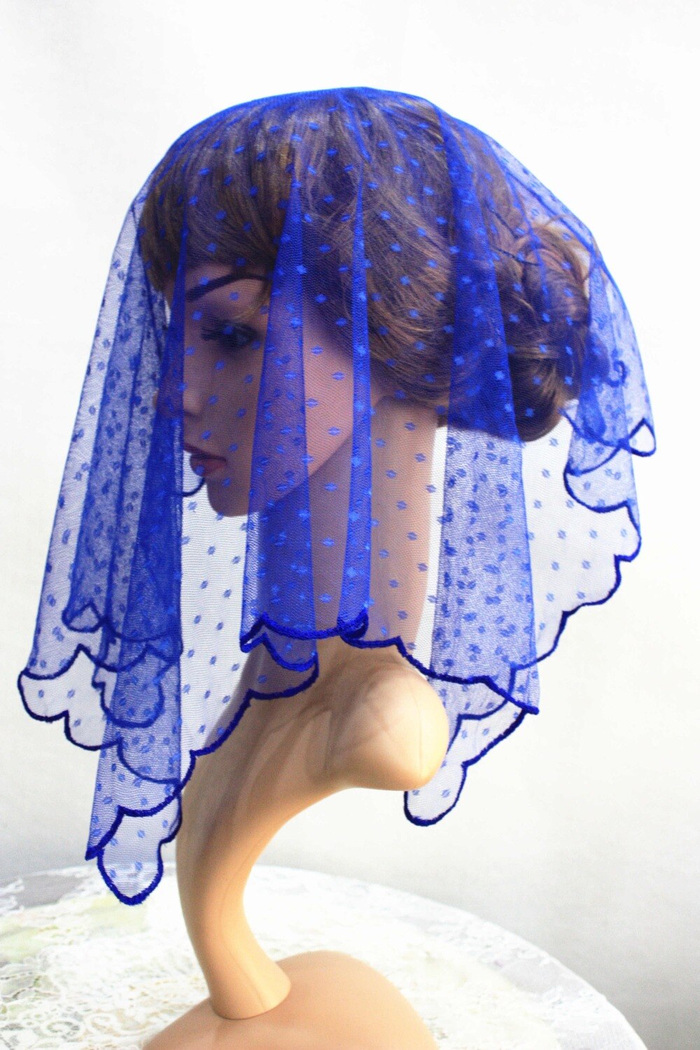Blue Church Head Wear Coverings ,Catholic Chapel Veil Scarf ,Lace Headband Wrap,Wedding Veil