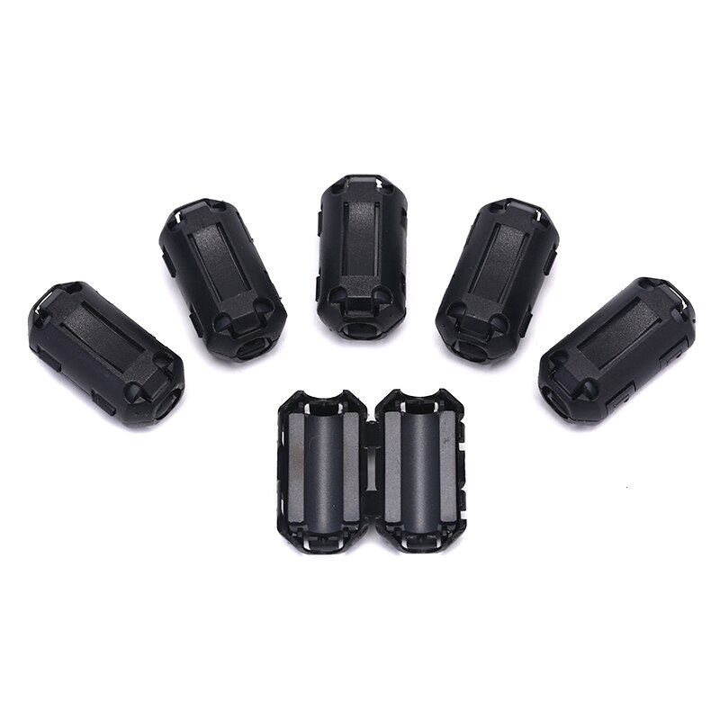 6 stk sort plastik klip på emi rfi støjdæmper til 7mm kabel ferritkernefiltre aftagelige