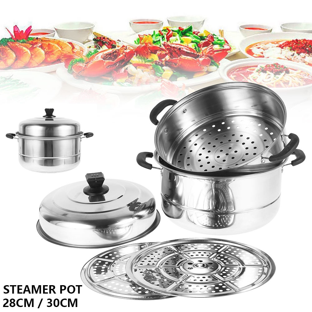 28/30Cm Keuken 2/3 Layer Stoomboot Potten Roestvrij Staal Stoomboot Mand Instant Pot Accessoires Voor Gerechten Cook Soep noedels