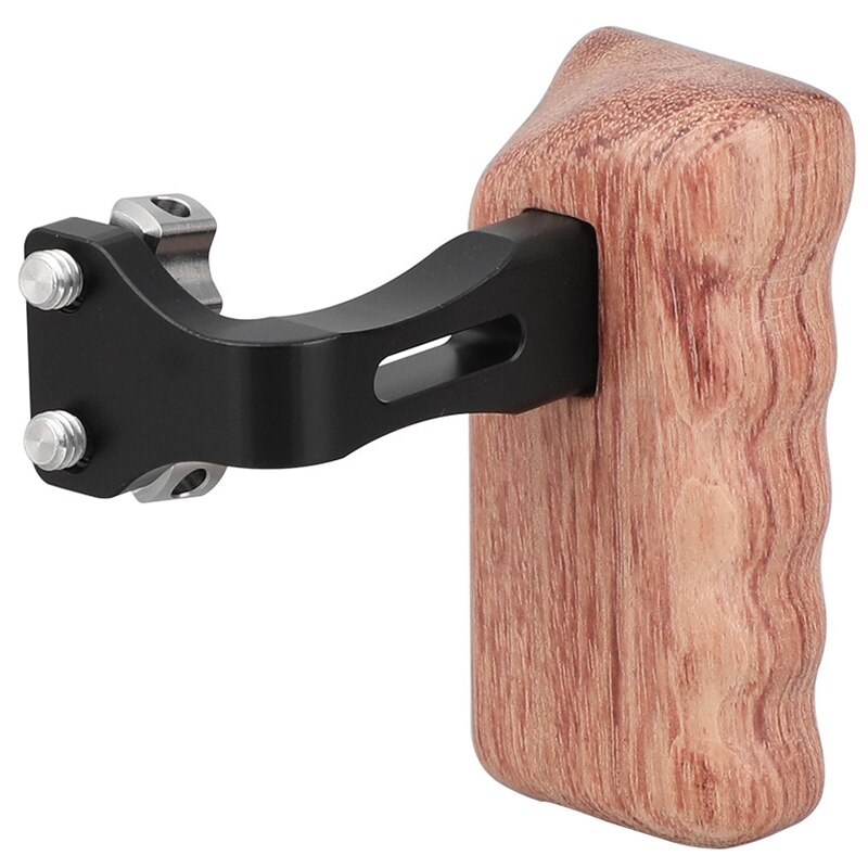 Wooden Hand Grip Medium Size with 1/4 inch-20 Thumbscrew Knob Left Side for DSLR Camera Cage Rig