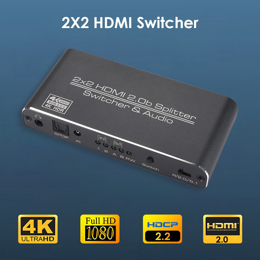 Simple Enduring HDMI Matrix 2x2 HDMI 2.0 Matrix 4k 60Hz HDMI Switch Splitter 3D HDCP 2.2 HDR HDMI Switcher