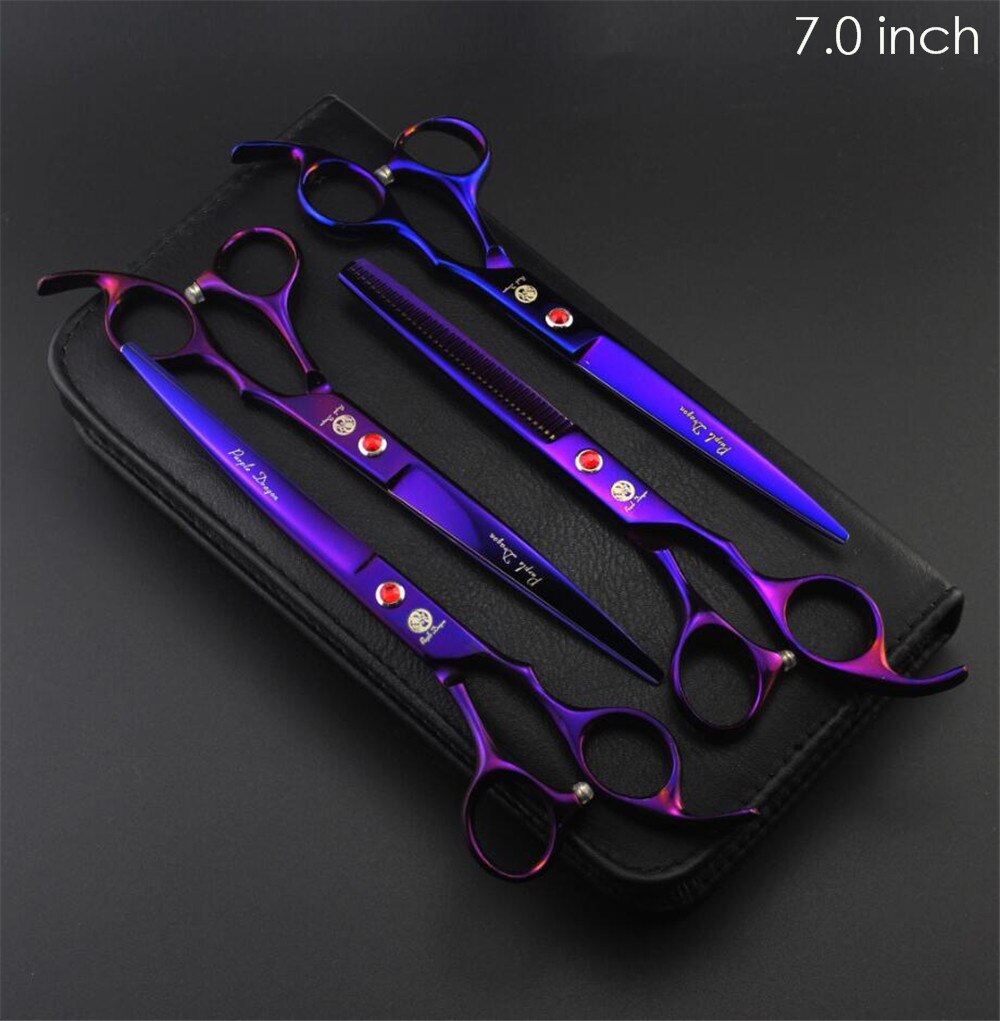 4pcs/set Pet Grooming Scissors Set 7 inch 8 inch Straight+ Curved +Thinning Shears Sharp Edge Hair Cutting Scissors
