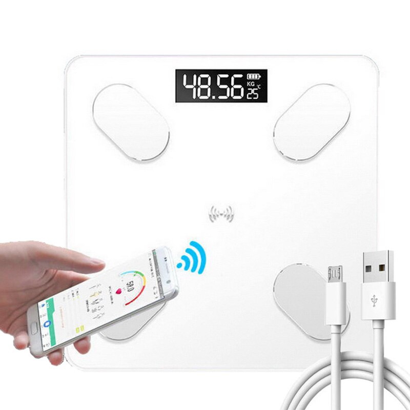 Usb charge bluetooth vægt badevægt smart baggrundsbelyst display kropsvægt kropsfedt vand muskel bmi