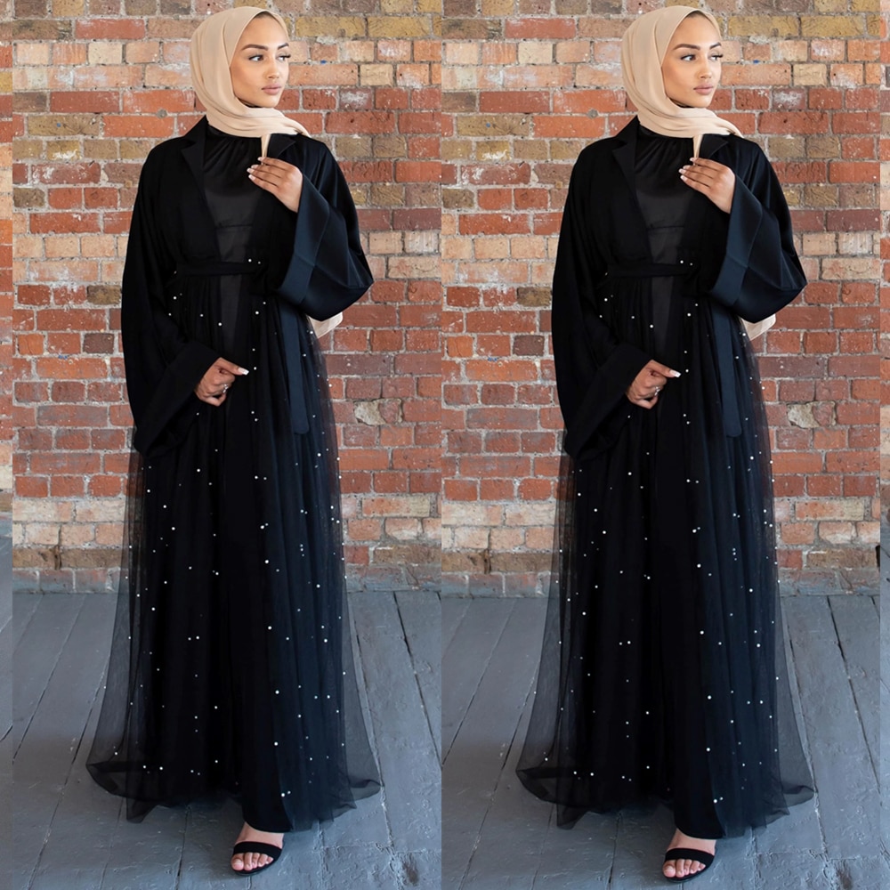 Zwart Open Abaya Kimono Vest Hijab Moslim Jurk Vrouwen Turkije Kaftan Dubai Caftan Marocain Islam Kleding Ramadan Abaya Gewaad