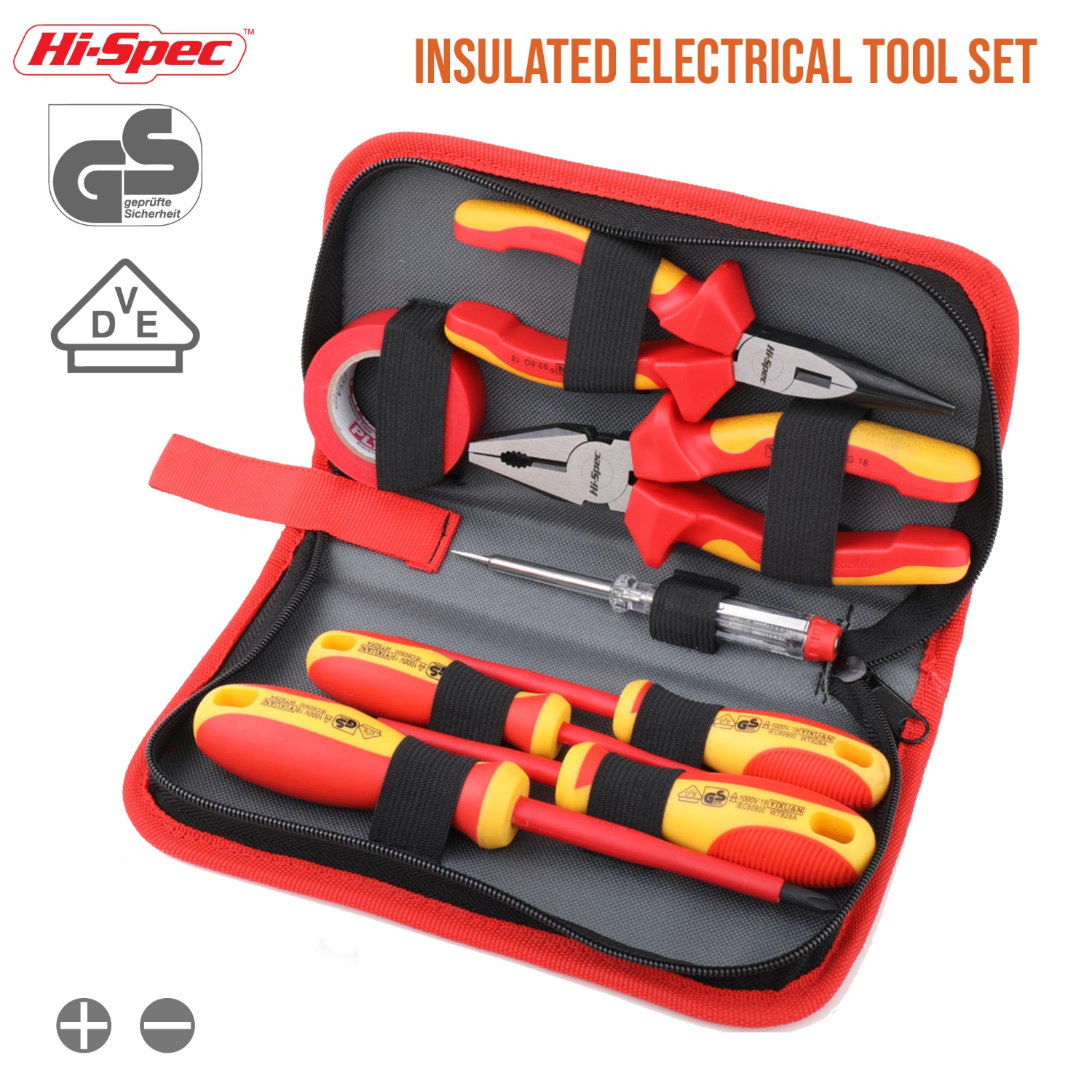 Hi-Spec 8Pc Vde 1000V Goedgekeurd Geïsoleerde Elektricien Tool Set S2 Magnetische Schroevendraaier Set Tester Elektrische Tape snijden Tang
