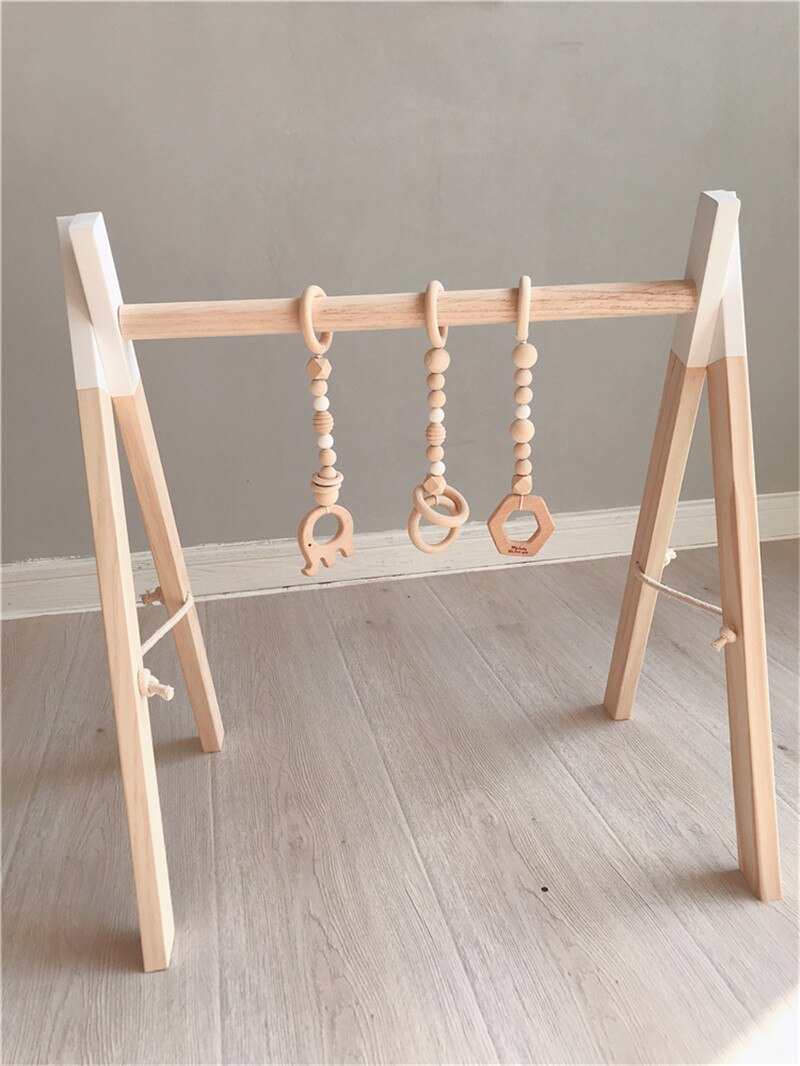 Nordic Houten Baby Gym Accessoires & Play Gym Rammelaar Speelgoed Set Frame Nursery Decor Montessori Sensory Speelgoed Babyrammelaars Beste: White Inlcloud Toy