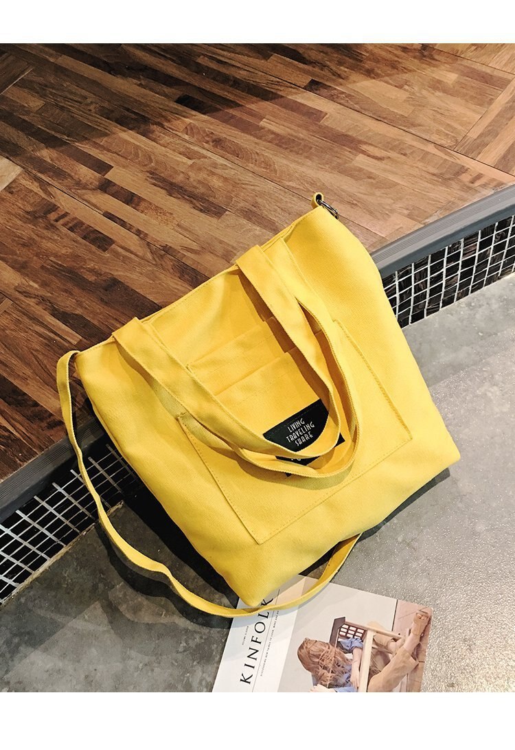 Lærredstaske crossbody taske trendy ren farve skoletaske afslappet vandtæt taske: Gul